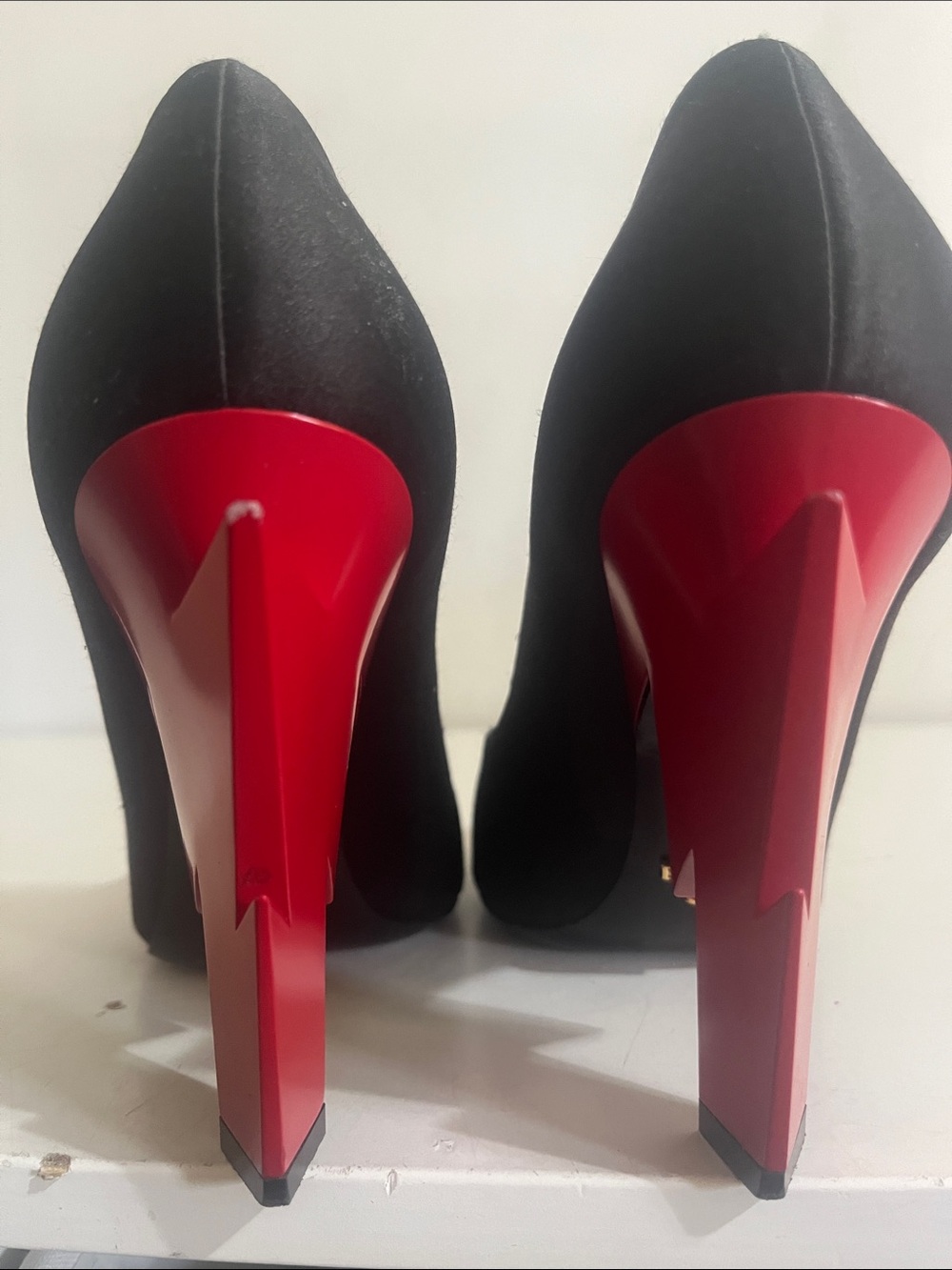 Prada Black Satin Pumps with Red Lightning Bolt Heels Women's Shoes Size 36 - Picture 9 of 9